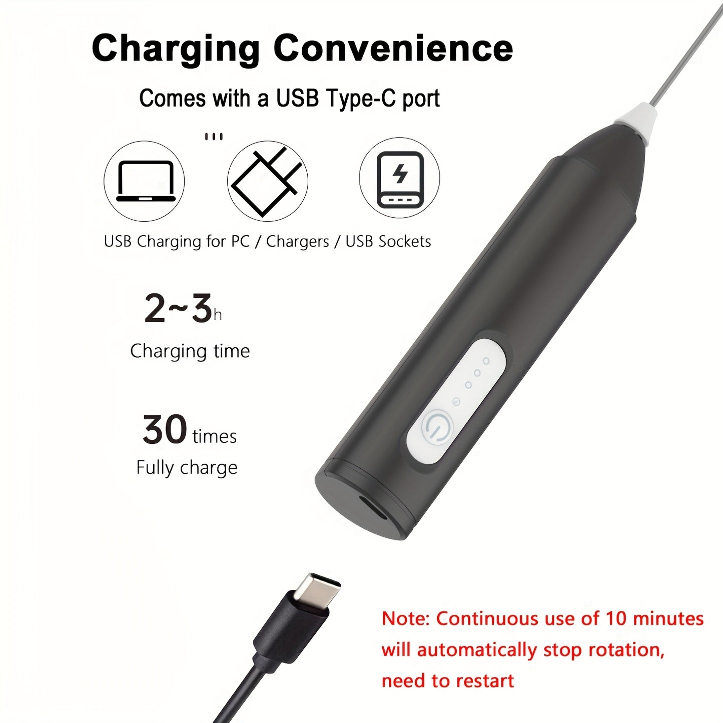 Portable Milk Frother – USB Rechargeable, 3-Speed Handheld Coffee Mixer