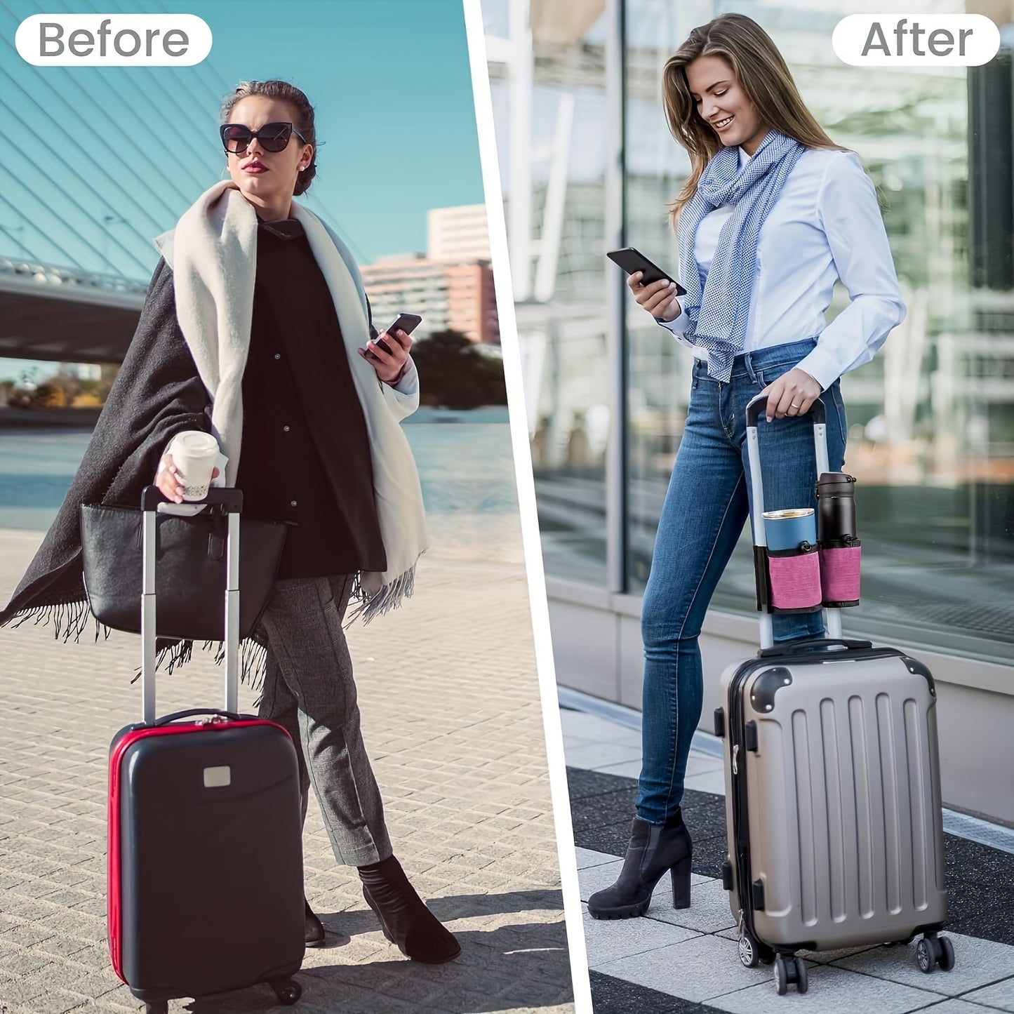 Travel Luggage Cup Holder | Hands-Free Drink Carrier