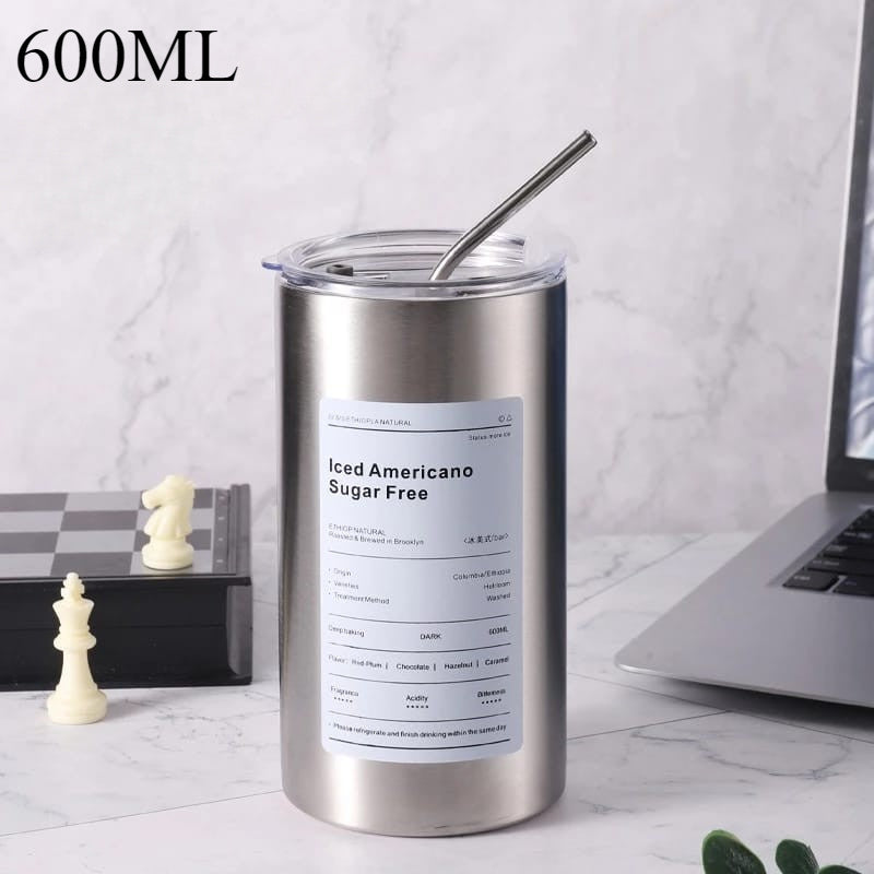 Stainless Steel Thermos Cup | Leak-Proof Insulated Coffee Mug with Straw