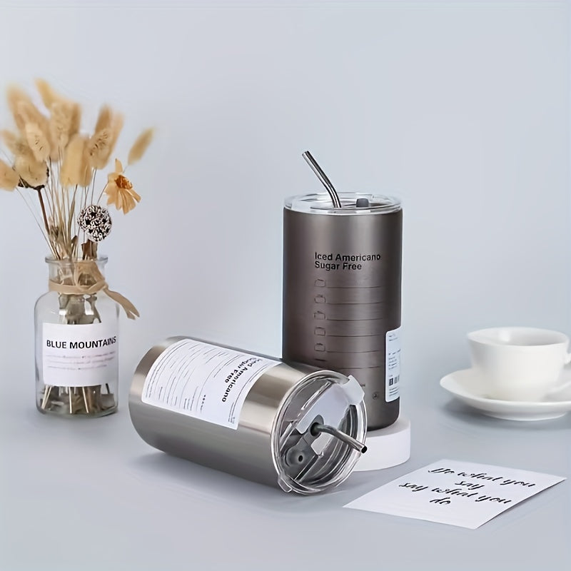 Stainless Steel Thermos Cup | Leak-Proof Insulated Coffee Mug with Straw