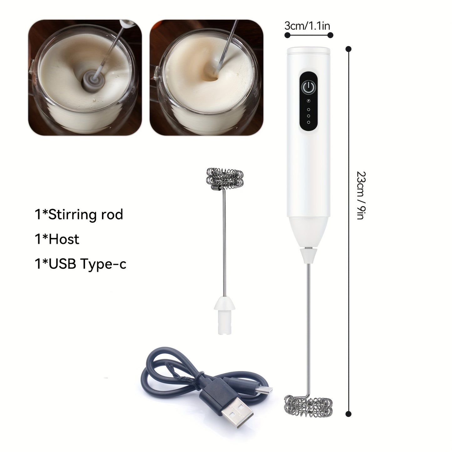 Portable Milk Frother – USB Rechargeable, 3-Speed Handheld Coffee Mixer